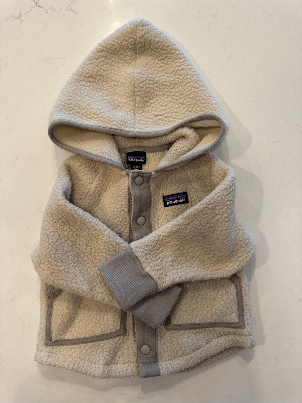 Patagonia Cream Baby Fleece Jacket with Gray Trim